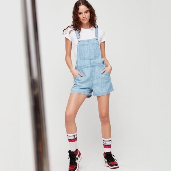 NWT Aritzia TNA Senryu Romper Shortalls Denim Overalls Size XXS Blue Chambray - Picture 5 of 11